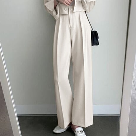 セットアップ 2点セット ショートジャケット ワイドパンツ ショート丈 テーラードジャケット タックパンツ パンツスーツ 長袖 レトロ 大人可愛い DTCA-740940979194