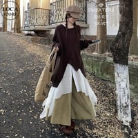 3点セット セットアップ 上下セット 不規則デザイン ニット トップス ロングシャツ ロングブラウス ワイドパンツ ルーズ 長袖 レトロ 大人可愛い ガーリー DTC-841684270768