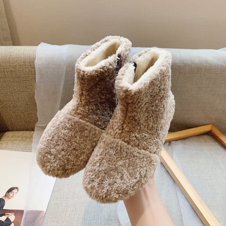 ファーブーツ サイドジッパー ムートンブーツ 22.5～25.0cm 韓国ファッション レディース ボアブーツ 防寒 もこもこ 履きやすい カジュアル 629344759597