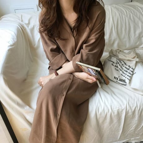 2WAY シャツワンピース ロングシャツ コート 薄手 ワンピース ルーズ 七分袖 レトロ 韓国ファッション レディース 大人可愛い ガーリー DCT-576487405143