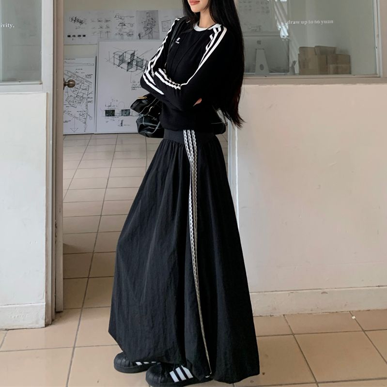 セットアップ サイドライン ロゴ トップス ロングスカート スリム 