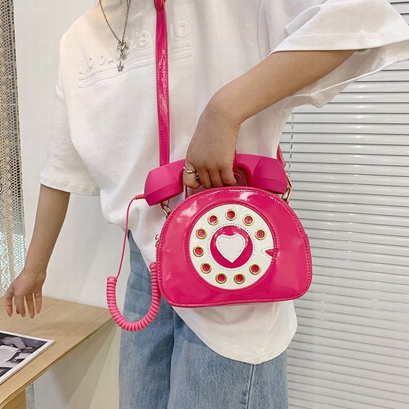2wayバッグ 電話モチーフ エナメル ショルダーバッグ ハンドバッグ 
