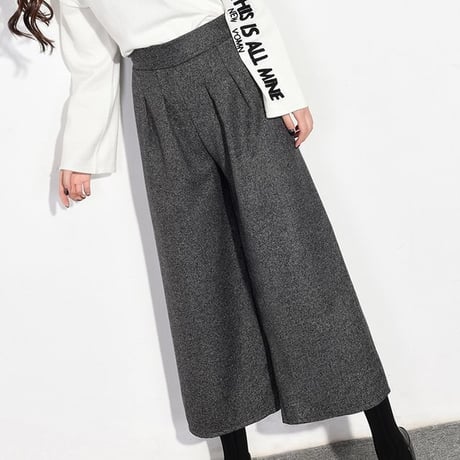 レディース クロップド丈チェック ワイドパンツ ガウチョパンツ 7分丈 ウエストゴム スカンツ チェック柄 韓国ファッション オルチャン (DCT-575555906639)