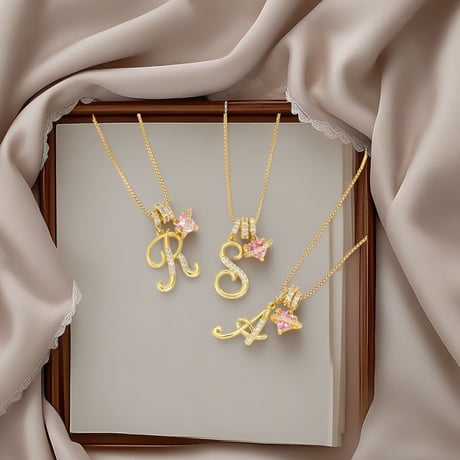 イニシャル Ａ-Ｚ ネックレス チェーン付き ゴールド アルファベット ハートチャーム スネークボーンチェーン ペンダント アクセサリー 合金 ジュエリー DTCA-1026122476779