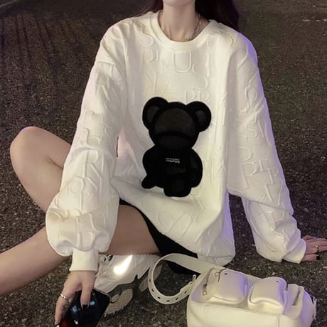 クマちゃん トレーナー ベアー オーバーサイズ 長袖 韓国ファッション レディース トップス ガーリー カジュアル ストリートファッション DTC-656631955825