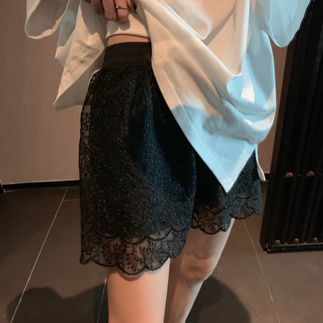 カットワークレース ショートパンツ 薄手 韓国ファッション レディース ハイウエスト ショート丈 シンプル ガーリー
