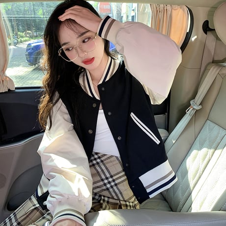スタジャン ショート丈 ブルゾン ライトアウター ジャンパー ジャケット レトロ 韓国ファッション レディース 大人可愛い ガーリー カジュアル ストリート系 DTC-653175349592