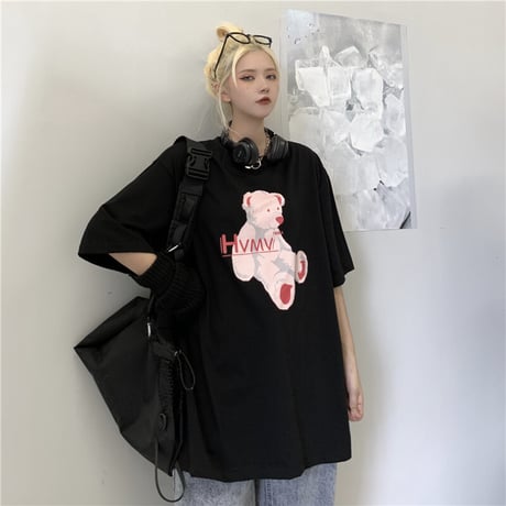 ユニセックス tシャツ クマちゃん ベアー ルーズ 韓国ファッション メンズ レディース オーバーサイズ トップス 大きめ カジュアル ストリートファッション DTC-642775642182