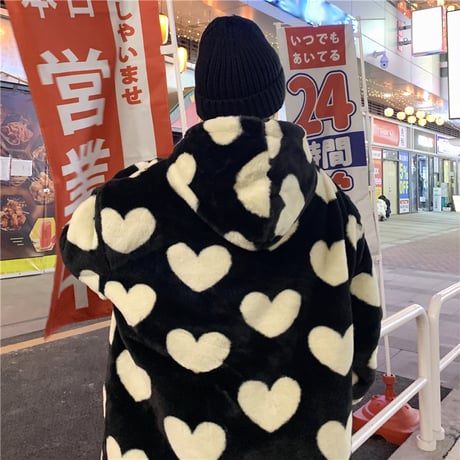 ユニセックス ハート柄 ボアジャケット ボアパーカー ファー ラムウール 韓国ファッション メンズ レディース 男女兼用 ゆったり アウター 大人可愛い DTC-634631995226