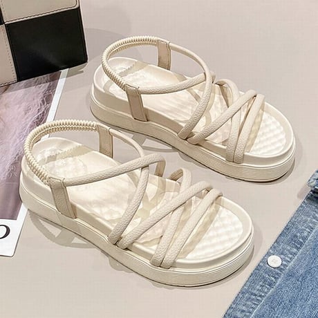 クロスストラップ サンダル 22.5～25.0cm プラットフォーム 厚底 ビーチサンダル フラット 美脚効果 トレンド かわいい 韓国ファッション レディース DTC-698080041418