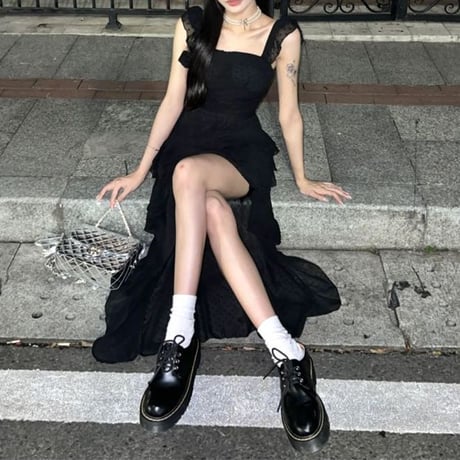 水玉 ノースリーブ ワンピース 不規則 フリル キャミワンピース ハイウエスト レトロ 韓国ファッション レディース 大人可愛い ガーリー DTC-799061208268