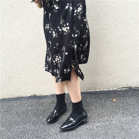 レディース リボン 花柄ワンピース ロング丈 ボウタイ フェミニン 韓国ファッション オルチャン (DCT-575431180054)