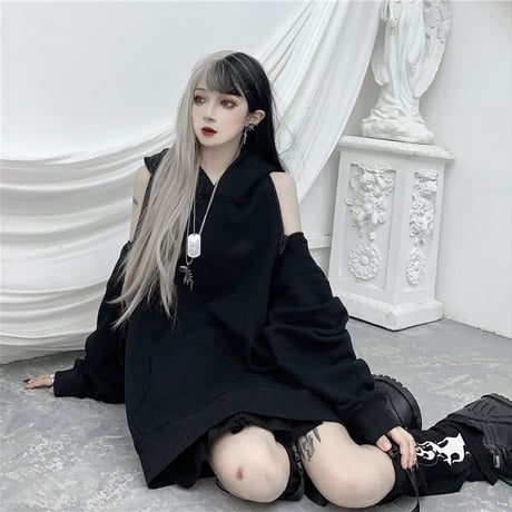 2way パーカー ショルダージップ オフショルダー オーバーサイズ ゆったり ルーズ 韓国ファッション レディース カジュアル ストリートファッション ガーリー DTC-615256713000