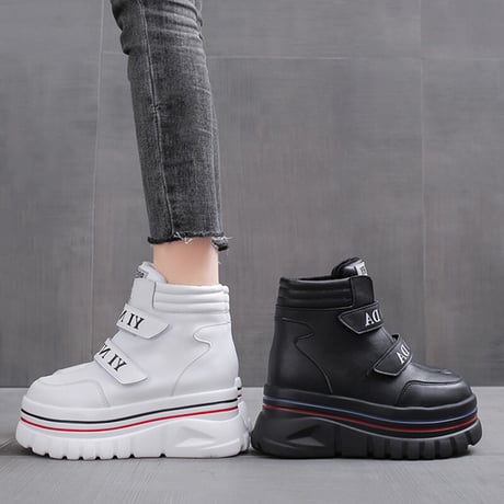 厚底 ダットスニーカー ヒール6cm ハイカット 22.5～24.5cm 韓国ファッション レディース 厚底スニーカー ハイトップ スニーカー カジュアル スポーツ 632308455327