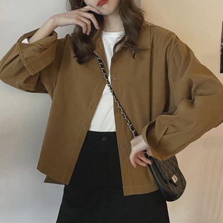 ブラウス シャツジャケット ショート丈 トップス ルーズ ゆったり 長袖 レトロ 韓国ファッション レディース 大人可愛い ガーリー DTC-654679410433