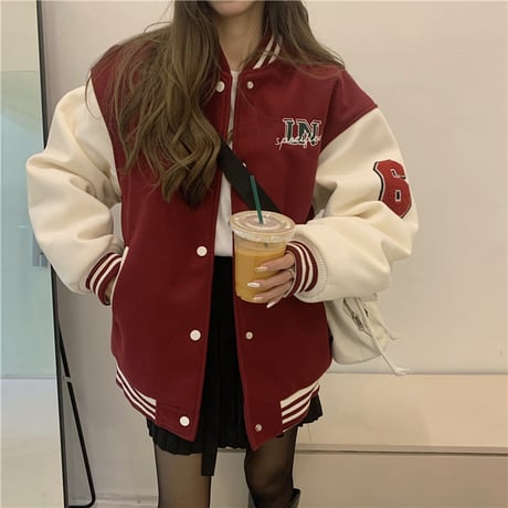 スタジャン ジャンバー ブルゾン ジャケット アウター 長袖 ゆったり オーバーサイズ ゆったり 大きめ 韓国ファッション レディース カジュアル ストリート系 DTC-659919223960