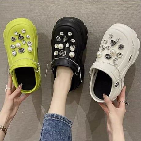 2way 厚底 サンダル 22.0～25.0cm ビジュー ラインストーンチェーン スリッパ ビーチサンダル 厚底サンダル トレンド 韓国ファッション レディース DTC-703229443719