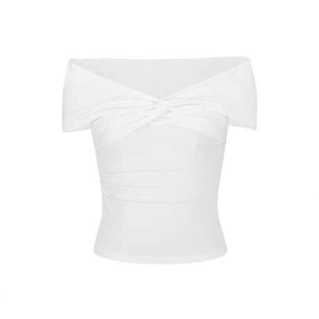 オフショルダー Tシャツ クロスデザイン トップス スリムフィット ショート丈 カットソー 半袖 レトロ 大人可愛い ガーリー DTCA-908624611946