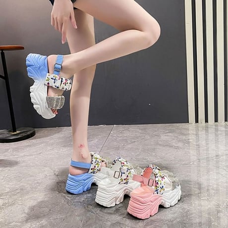 スポーツサンダル 22.0～24.5cm 厚底 スポサン ラインストーン バタフライ柄 厚底サンダル サンダル カジュアル 韓国ファッション レディース DTC-675536022627