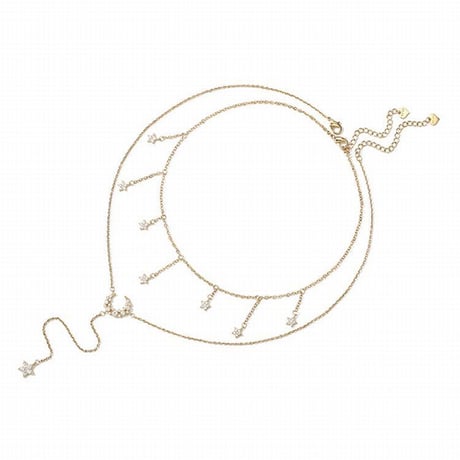 ネックレス レディース ムーン＆スター ゴールド ジルコニア 2連ネックレス 合金 金メッキ メッキ18K シンプル ペンダント 人気 ジュエリー チェーン付 (DTC-571418710233)