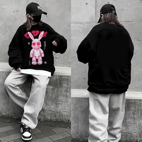 ユニセックス BADRABBIT トレーナー 裏起毛 長袖 オーバーサイズ 大きめ カジュアル 韓国ファッション メンズ レディース 韓国ストリートファッション DTC-682216847241