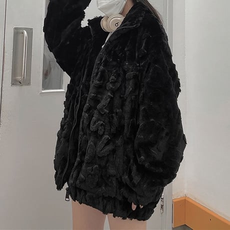 ファージャケット ボアジャケット ラムウール フェイクファー スタンドネック 厚め ジップアップ ルーズ レトロ 韓国ファッション レディース 大人可愛い ガーリー DTC-691162652827