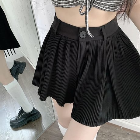 プリーツ ショートパンツ ハイウエスト Aライン ワイドパンツ レトロ 韓国ファッション レディース 大人可愛い ガーリー DTC-707576598152
