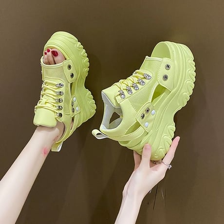 厚底サンダル メッシュ スニーカー風サンダル スポサン 厚底 スポーツサンダル オープントゥ サンダル スタイルアップ トレンド 韓国ファッション レディース DTC-677039401958