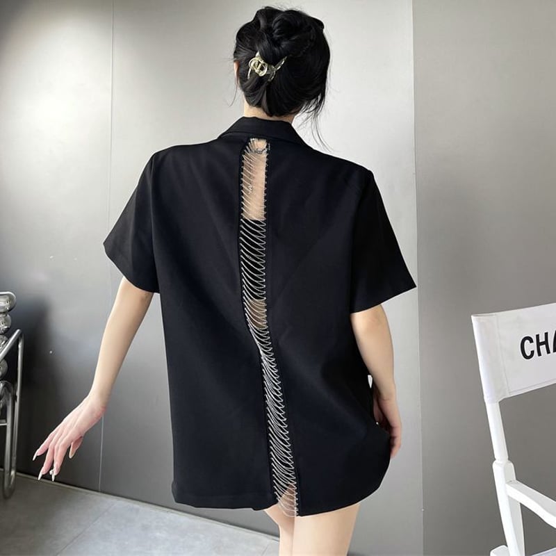 バックカット ジャケット チェーン オーバーサイズ 半袖 テーラード