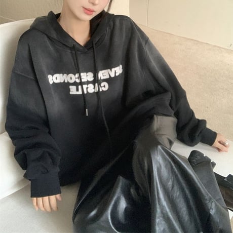 パーカー プルオーバー グラデーション オーバーサイズ スウェット トップス 長袖 レトロ 韓国ファッション レディース 大人可愛い ガーリー 韓国ストリート系 DTC-742806372628