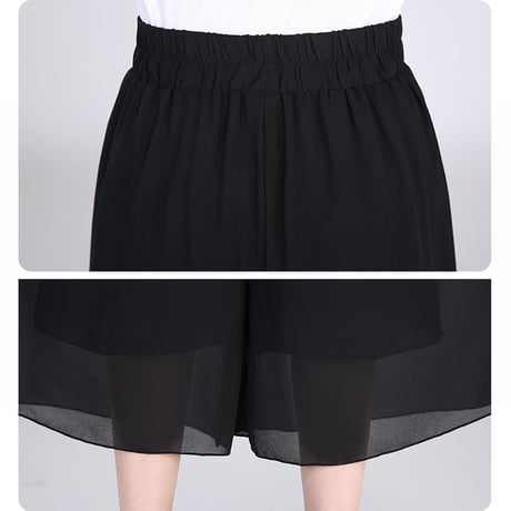 レディース レースフリル ワイドパンツ クロップドパンツ スカート風パンツ ガウチョ 韓国ファッション  (DCT-588962570413_a)