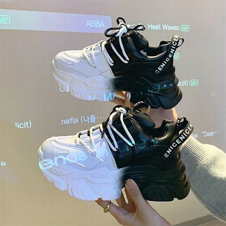 バイカラー スニーカー 厚底 22.5～25.0cm シューズ カジュアル スポーツ 韓国ファッション レディース 厚底スニーカー スニーカー DTC-656691111500