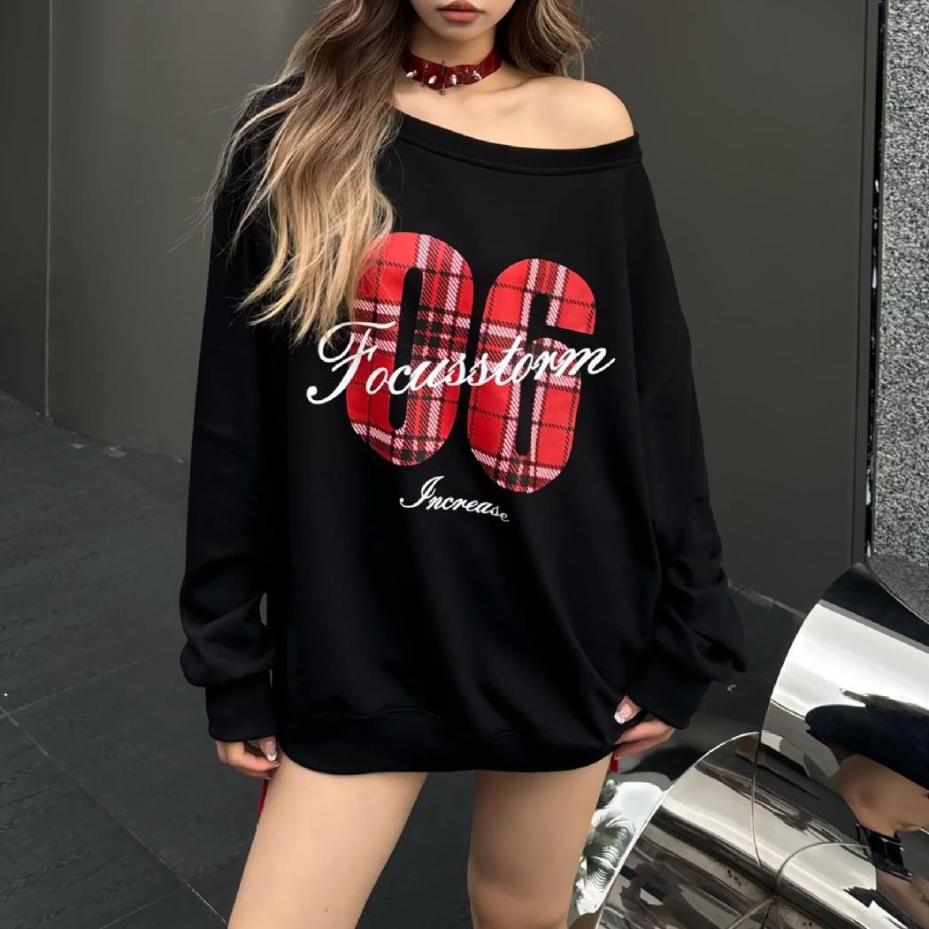 スウェット チェック柄ロゴ ナンバーロゴ プルオーバー トレーナー