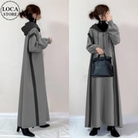パーカーワンピース ハーフジップ ロングワンピース フード付き ワンピース バイカラー 切り替え 長袖 レトロ 大人可愛い ガーリー カジュアル DTCA-747683807821