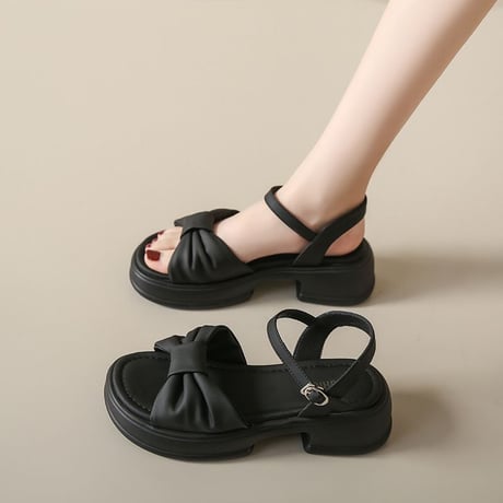 厚底サンダル 22.5～25.0cm アンクルストラップ サンダル オープントゥ 厚底 チャンキーヒール 美脚効果 脚長 トレンド 韓国ファッション レディース DTC-709419895936