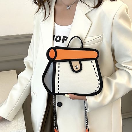 2way 2Dバッグ ショルダーバッグ ハンドバッグ キャンバスバッグ ミニバッグ チェーン 肩掛け 斜め掛け ユニーク かわいい 韓国ファッション レディース DTC-673129556706