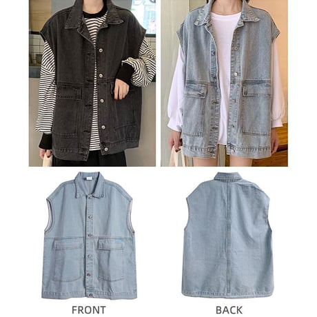 デニムベスト ジレ ベストジャケット デニム オーバーサイズ ビッグシルエット レトロ 韓国ファッション レディース ガーリー カジュアル ストリート系 DTC-651919599376