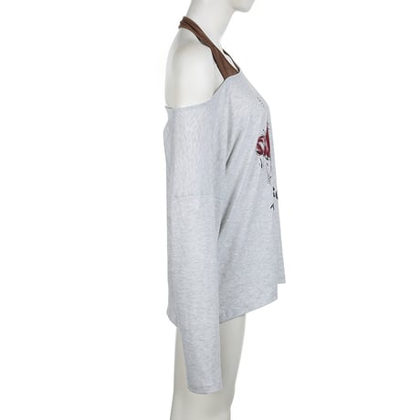 フェイクレイヤード ロンT オフショルダー オーバーサイズ フェイクツーピース tシャツ トップス 長袖 ルーズ レトロ 大人可愛い ガーリー カジュアル DTCA-909121064789