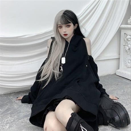 2way パーカー ショルダージップ オフショルダー オーバーサイズ ゆったり ルーズ 韓国ファッション レディース カジュアル ストリートファッション ガーリー DTC-615256713000