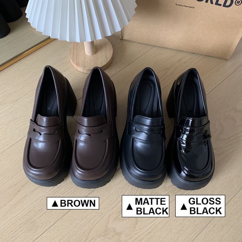 厚底ローファー 22.5~25.0cm 9cmヒール ラウンドトゥ 光沢あり 厚底ローファー 22.5~25.0cm 9cmヒール ラウンドトゥ 光沢あり