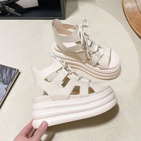 厚底サンダル グラディエーター 22.0～24.5cm サンダル レースアップ 厚底 スタイルアップ トレンド 韓国ファッション レディース DTC-795162835530