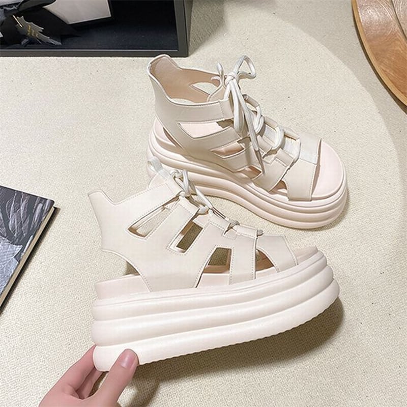 厚底サンダル グラディエーター 22.0~24.5cm サンダル レース 厚底サンダル グラディエーター 22.0~24.5cm サンダル レース