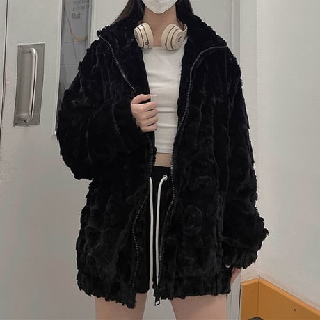 ファージャケット ボアジャケット ラムウール フェイクファー スタンドネック 厚め ジップアップ ルーズ レトロ 韓国ファッション レディース 大人可愛い ガーリー DTC-691162652827
