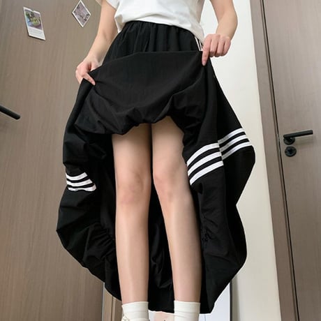 バルーンスカート サイドライン ロングスカート ハイウエスト Aライン スカート ゆったり レトロ 大人可愛い ガーリー カジュアル DTCA-1036905968455