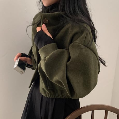 ブルゾン ジャケット アウター ショート丈 ウールタッチ 立ち襟 スタンドカラー ゆったり ルーズ レトロ 大人可愛い ガーリー カジュアル DTCA-747100073929
