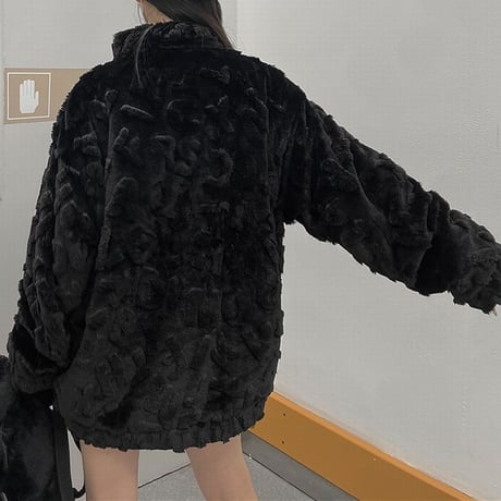 ファージャケット ボアジャケット ラムウール フェイクファー スタンドネック 厚め ジップアップ ルーズ レトロ 韓国ファッション レディース 大人可愛い ガーリー DTC-691162652827
