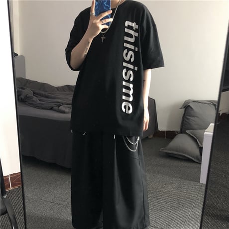 ユニセックス Tシャツ 半袖 メンズ レディース ラウンドネック シンプル 縦英字プリント オーバーサイズ 大きいサイズ ルーズ ストリート TBN-595489122767