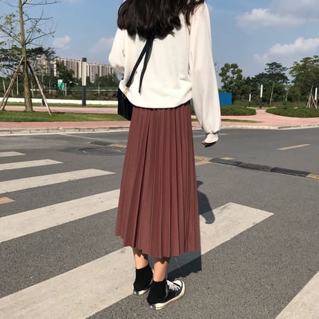 レディース ロング丈 プリーツスカート ウエストゴム ハイウエスト インスタ映え ガーリー フェミニン 韓国ファッション (DCT-598616665733)