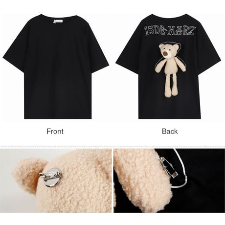 クマのぬいぐるみ付き Tシャツ オーバーサイズ 半袖 韓国ファッション レディース ルーズ トップス ゆったり カットソー カジュアル かわいい ガーリー DTC-618264974574