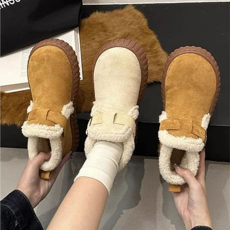 ショートブーツ 22.5～25.0cm インナーボア ムートンブーツ ブーツ ベルト もこもこ シューズ カジュアル かわいい 韓国ファッション レディース DTC-740944078640